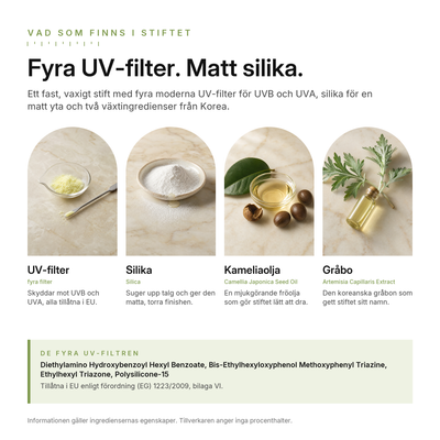 Mugwort Matt Solstift SPF50+, nyckelingredienser