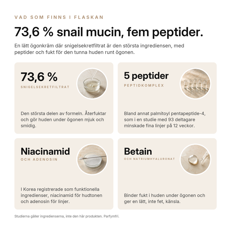 Snail Mucin Peptid Ögonkräm, nyckelingredienser